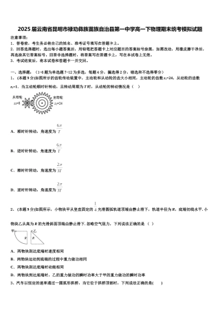 2025届云南省昆明市禄劝彝族苗族自治县第一中学高一下物理期末统考模拟试题含解析