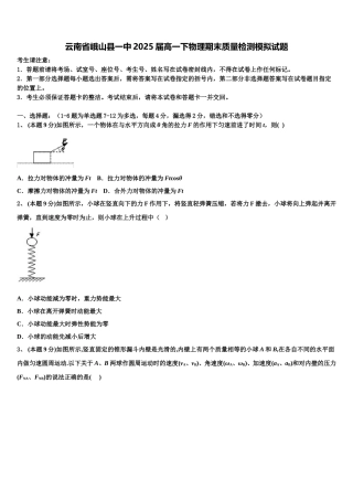 云南省峨山县一中2025届高一下物理期末质量检测模拟试题含解析