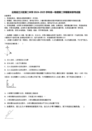 云南省江川区第二中学2024-2025学年高一物理第二学期期末联考试题含解析