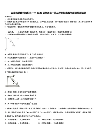 云南省楚雄州双柏县一中2025届物理高一第二学期期末教学质量检测试题含解析
