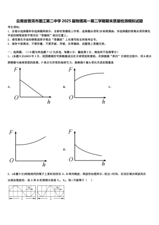 云南省普洱市墨江第二中学2025届物理高一第二学期期末质量检测模拟试题含解析