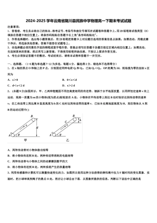 2024-2025学年云南省陇川县民族中学物理高一下期末考试试题含解析