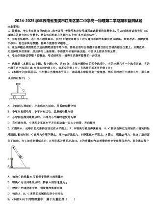 2024-2025学年云南省玉溪市江川区第二中学高一物理第二学期期末监测试题含解析