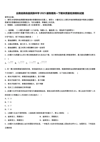 云南省彝良县民族中学2025届物理高一下期末质量检测模拟试题含解析