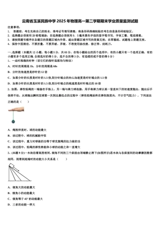 云南省玉溪民族中学2025年物理高一第二学期期末学业质量监测试题含解析