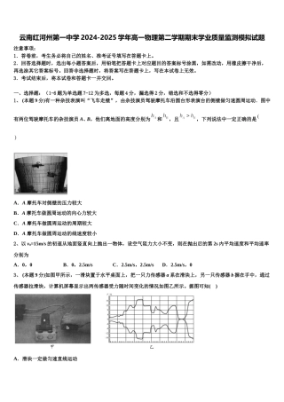 云南红河州第一中学2024-2025学年高一物理第二学期期末学业质量监测模拟试题含解析