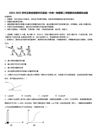 2024-2025学年云南省楚雄州元谋县一中高一物理第二学期期末经典模拟试题含解析