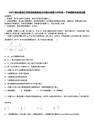 2025届云南省红河哈尼族彝族自治州建水县第六中学高一下物理期末监测试题含解析