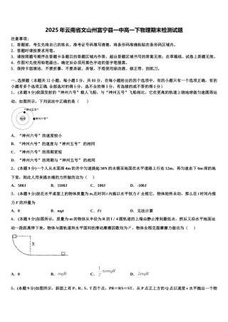 2025年云南省文山州富宁县一中高一下物理期末检测试题含解析