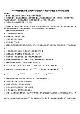 2025年云南省禄丰县民族中学物理高一下期末学业水平测试模拟试题含解析