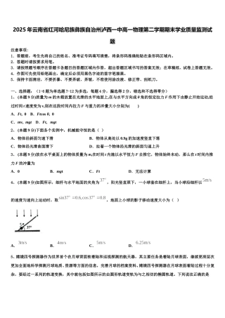 2025年云南省红河哈尼族彝族自治州泸西一中高一物理第二学期期末学业质量监测试题含解析