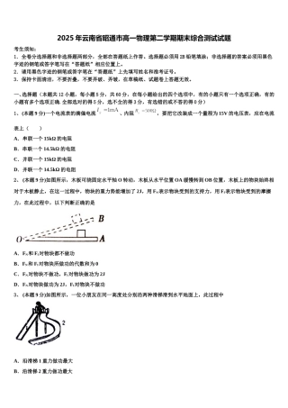2025年云南省昭通市高一物理第二学期期末综合测试试题含解析
