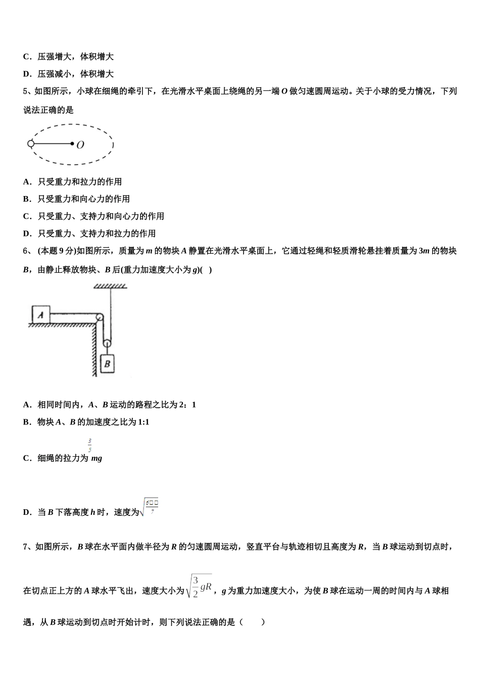 云南省楚雄州民族实验中学2025届高一物理第二学期期末达标检测试题含解析_第2页