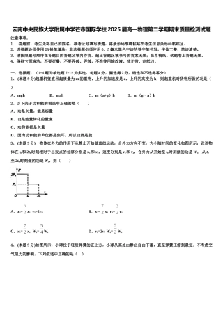 云南中央民族大学附属中学芒市国际学校2025届高一物理第二学期期末质量检测试题含解析