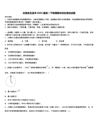 云南省玉溪市2025届高一下物理期末综合测试试题含解析