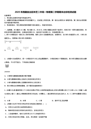 2025年西藏自治区林芝二中高一物理第二学期期末达标检测试题含解析