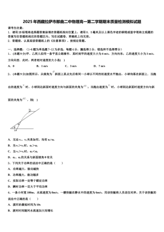 2025年西藏拉萨市那曲二中物理高一第二学期期末质量检测模拟试题含解析