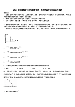 2025届西藏拉萨北京实验中学高一物理第二学期期末统考试题含解析