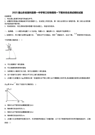 2025届山东省垦利县第一中学等三校物理高一下期末综合测试模拟试题含解析