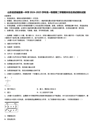 山东省武城县第一中学2024-2025学年高一物理第二学期期末综合测试模拟试题含解析