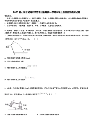 2025届山东省威海市示范名校物理高一下期末学业质量监测模拟试题含解析