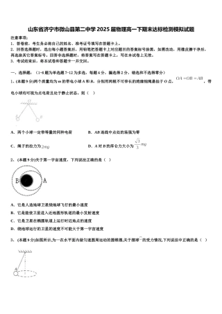 山东省济宁市微山县第二中学2025届物理高一下期末达标检测模拟试题含解析