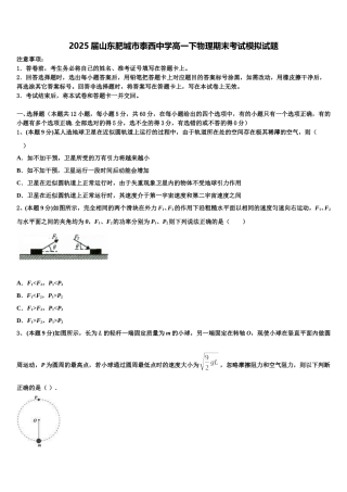 2025届山东肥城市泰西中学高一下物理期末考试模拟试题含解析