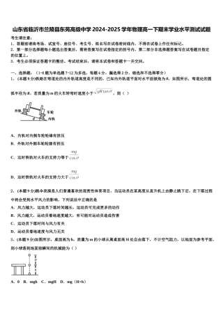 山东省临沂市兰陵县东苑高级中学2024-2025学年物理高一下期末学业水平测试试题含解析