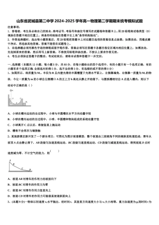 山东省武城县第二中学2024-2025学年高一物理第二学期期末统考模拟试题含解析