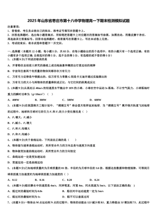 2025年山东省枣庄市第十八中学物理高一下期末检测模拟试题含解析