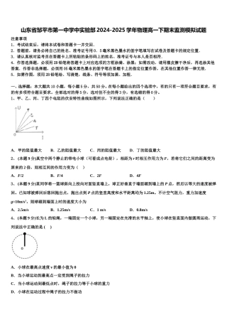 山东省邹平市第一中学中实验部2024-2025学年物理高一下期末监测模拟试题含解析