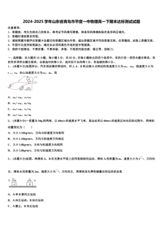 2024-2025学年山东省青岛市平度一中物理高一下期末达标测试试题含解析