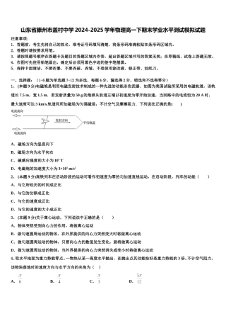 山东省滕州市盖村中学2024-2025学年物理高一下期末学业水平测试模拟试题含解析