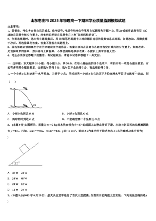 山东枣庄市2025年物理高一下期末学业质量监测模拟试题含解析