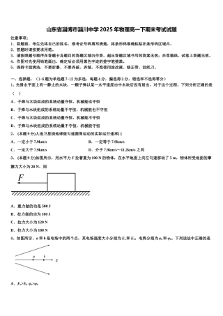 山东省淄博市淄川中学2025年物理高一下期末考试试题含解析