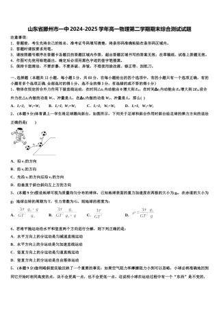 山东省滕州市一中2024-2025学年高一物理第二学期期末综合测试试题含解析