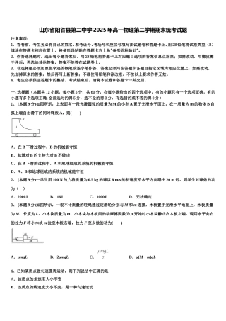 山东省阳谷县第二中学2025年高一物理第二学期期末统考试题含解析