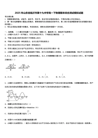 2025年山东省临沂市第十九中学高一下物理期末综合测试模拟试题含解析
