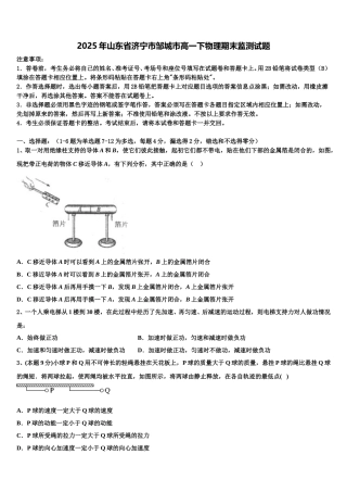2025年山东省济宁市邹城市高一下物理期末监测试题含解析