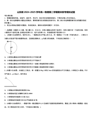 山东新2024-2025学年高一物理第二学期期末联考模拟试题含解析