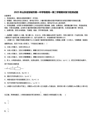 2025年山东省邹城市第一中学物理高一第二学期期末复习检测试题含解析