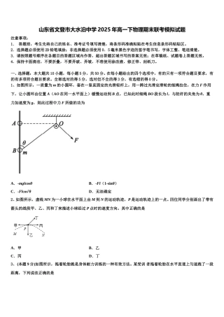山东省文登市大水泊中学2025年高一下物理期末联考模拟试题含解析
