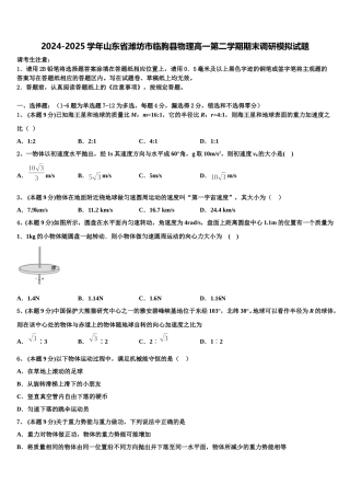 2024-2025学年山东省潍坊市临朐县物理高一第二学期期末调研模拟试题含解析