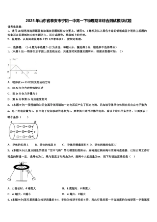 2025年山东省泰安市宁阳一中高一下物理期末综合测试模拟试题含解析