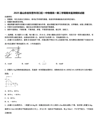 2025届山东省东营市河口区一中物理高一第二学期期末监测模拟试题含解析