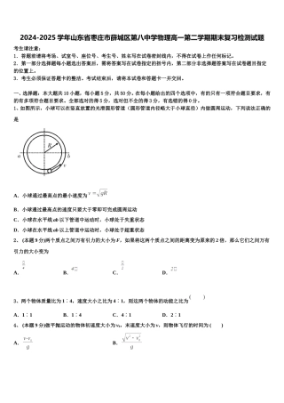 2024-2025学年山东省枣庄市薛城区第八中学物理高一第二学期期末复习检测试题含解析