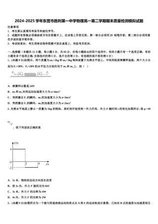 2024-2025学年东营市胜利第一中学物理高一第二学期期末质量检测模拟试题含解析