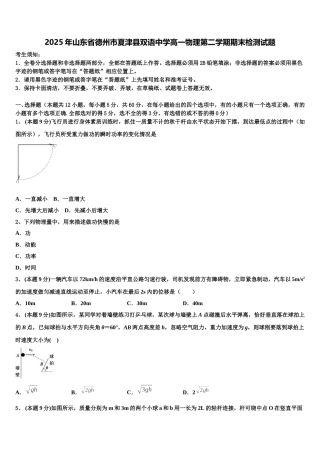 2025年山东省德州市夏津县双语中学高一物理第二学期期末检测试题含解析