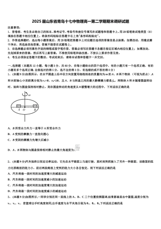 2025届山东省青岛十七中物理高一第二学期期末调研试题含解析