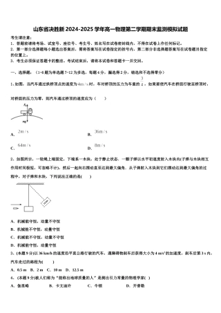 山东省决胜新2024-2025学年高一物理第二学期期末监测模拟试题含解析